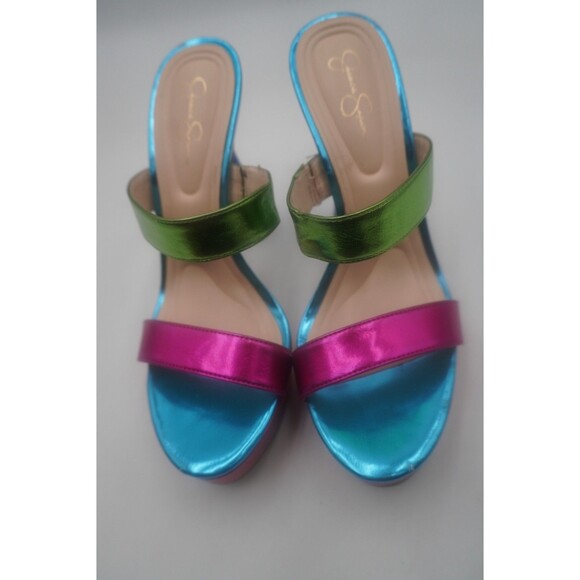 Jessica Simpson Sempira Metallic Rainbow Slip On Platform Block Heel Sandals 10 - Picture 11 of 16